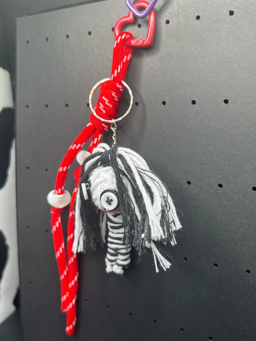 White & Black Voodoo Doll Bag Charm-comes w/ red cord + container of pins